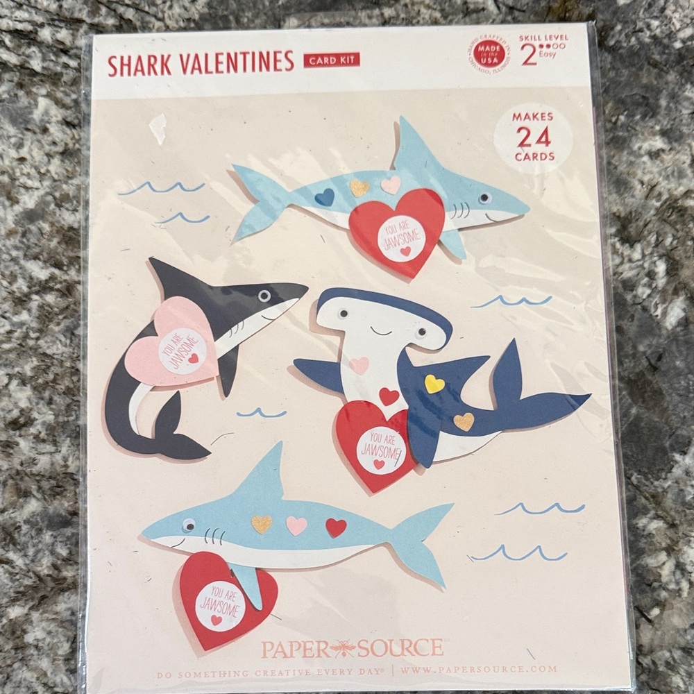 Paper Source Shark Valentines Card Kit with Blue and Pink Accents